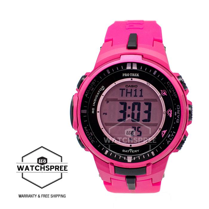 [Watchspree] Casio Pro Trek Men's Pink Resin Band Watch PRW3000-4B PRW-3000-4B