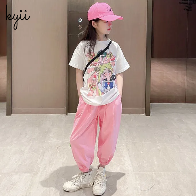 KYII Girls set two-piece Short Sleeve top children Set ky22273